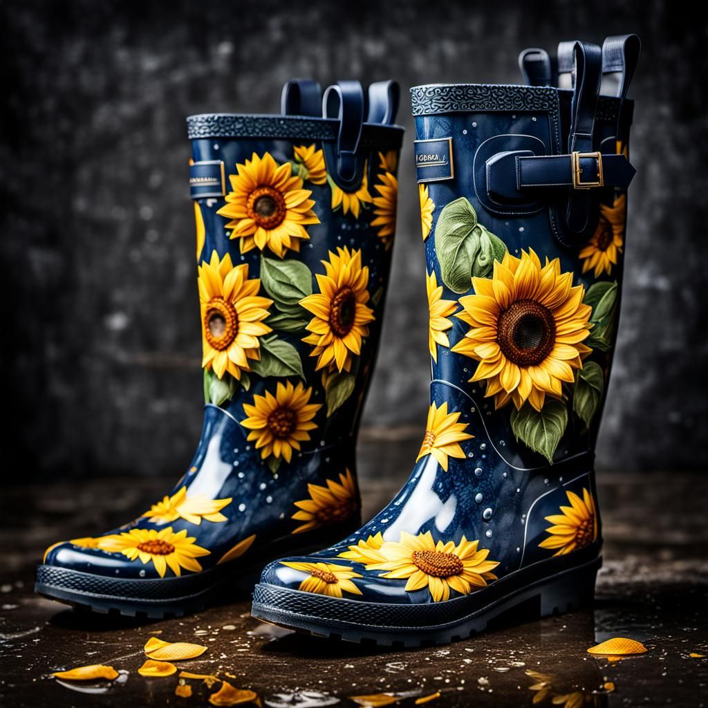 Sunflower Rain Boots Product Photo in HDR