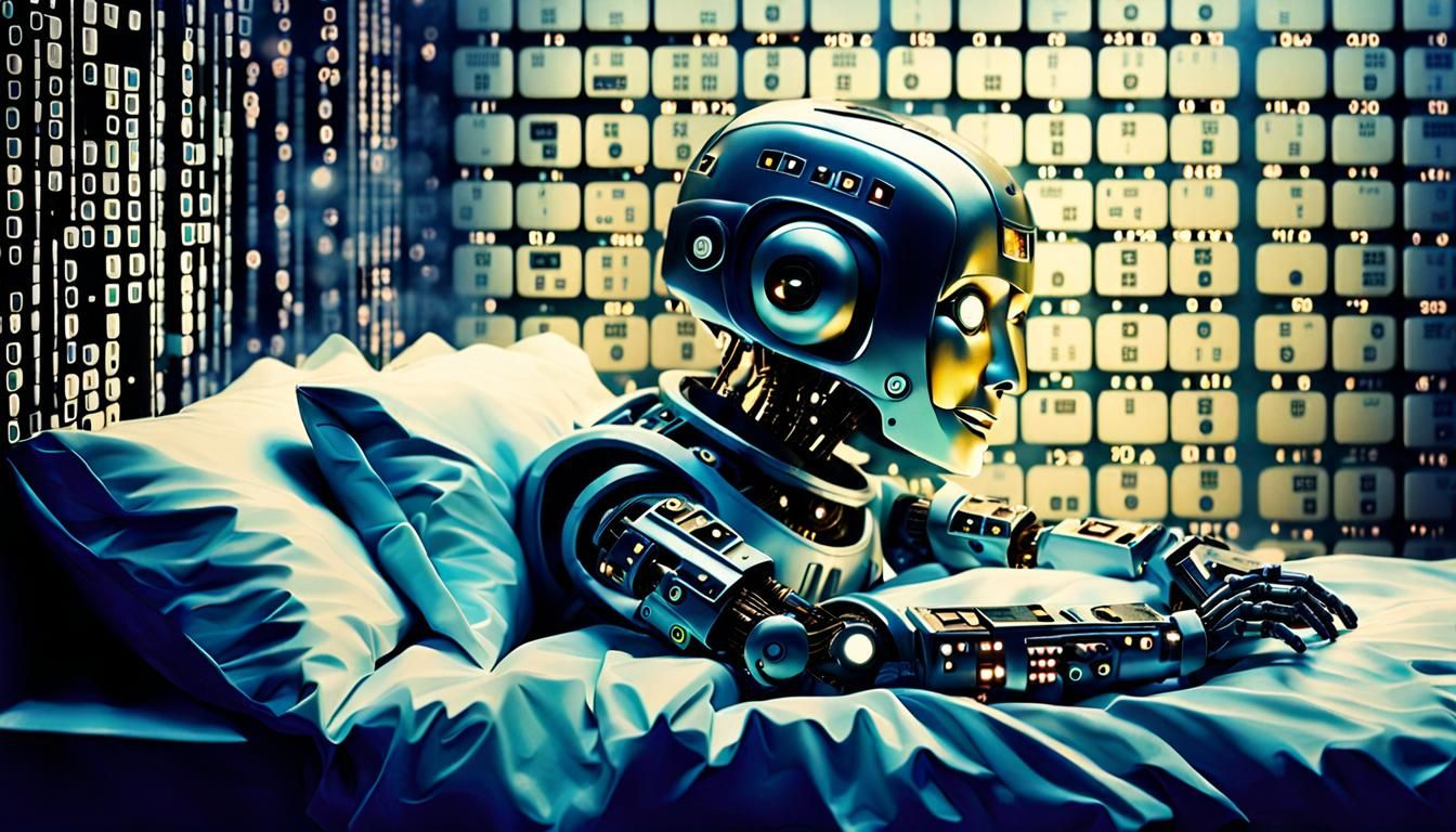 Robot Dreaming in Binary Code Atmosphere