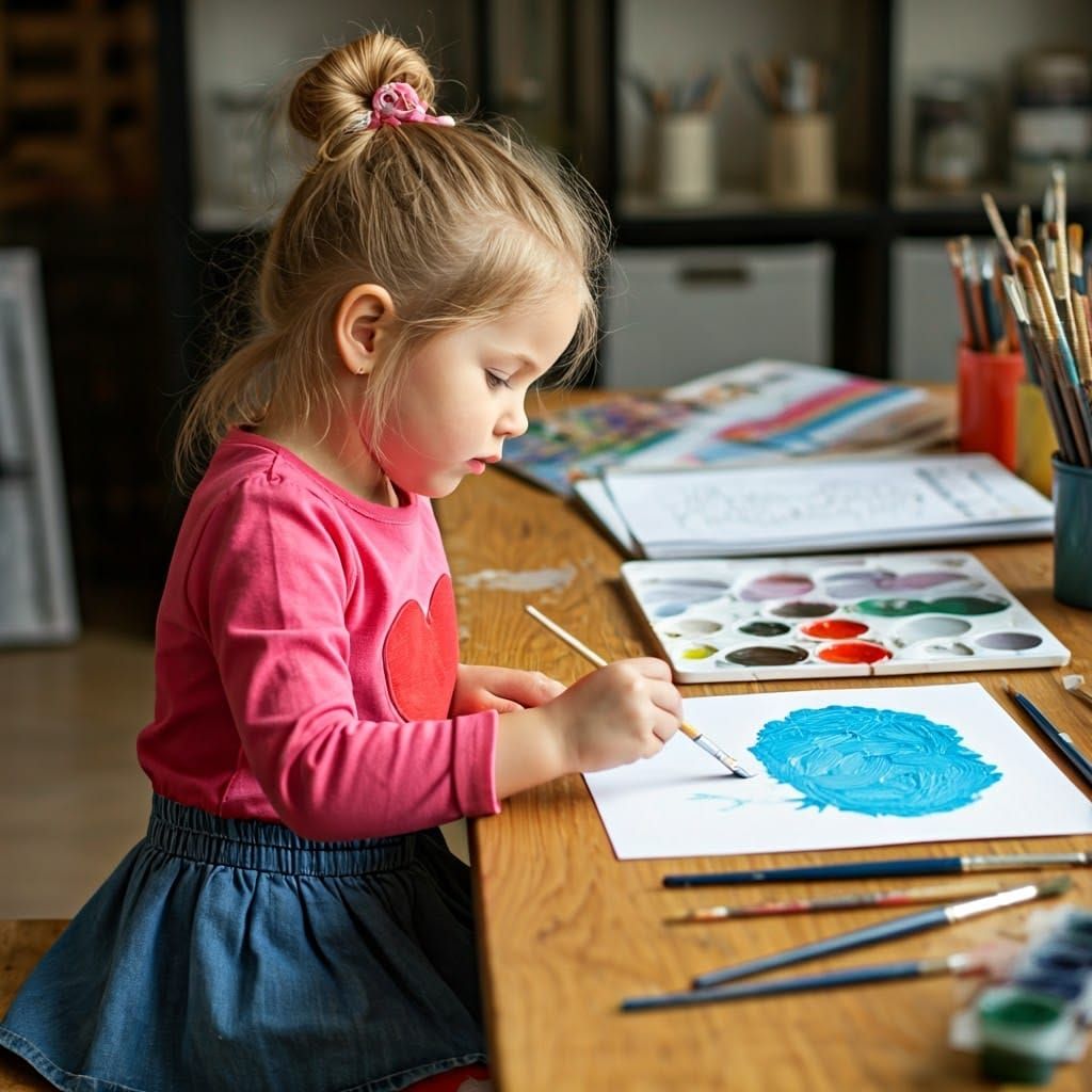 Girl Painting with Gouache in Warm Lighting