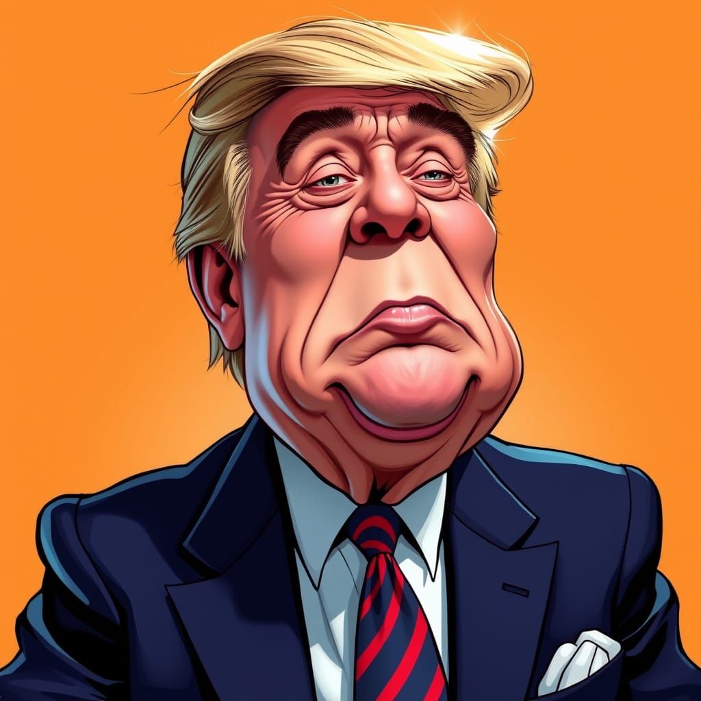 Exaggerated Caricature of a Famous Person in Satirical Style