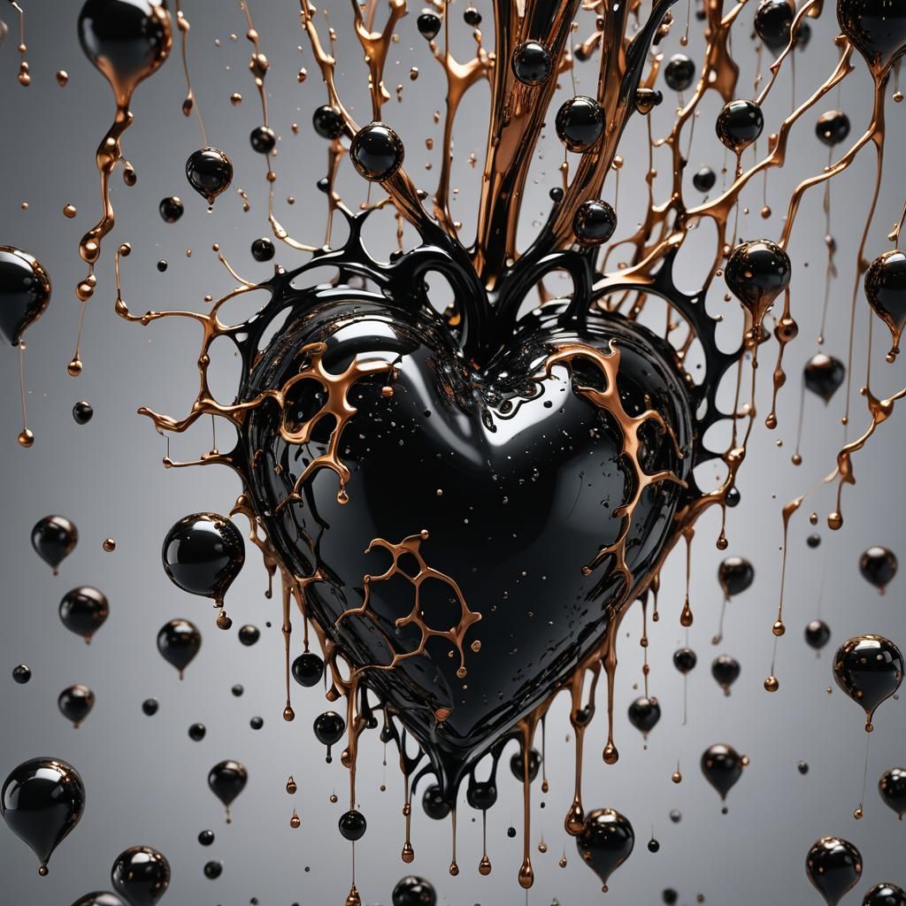 Black Non-Newtonian Fluid Heart with Copper Droplets
