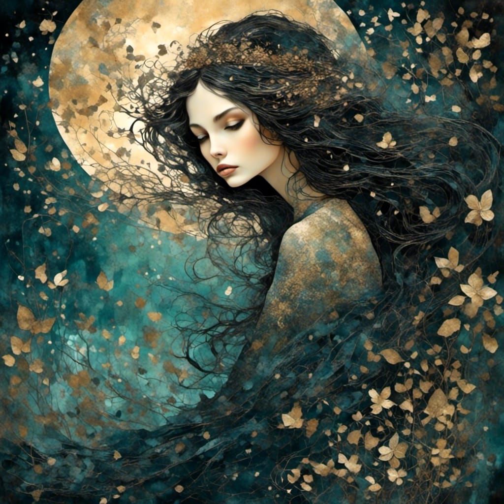 Fairy Woman in Eerie Forest Illustration