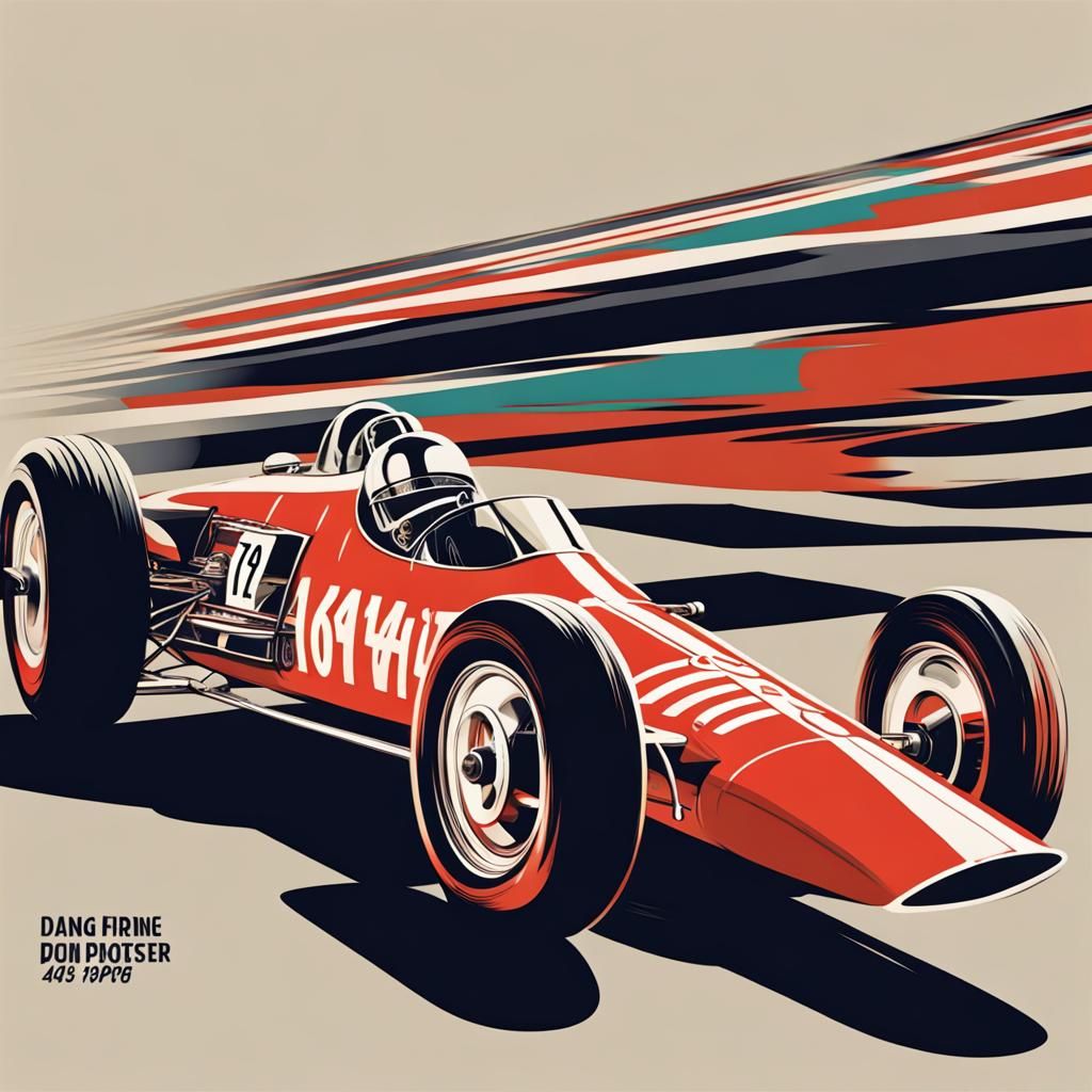 Dragster Racing Car in 1960s Grand Prix Poster