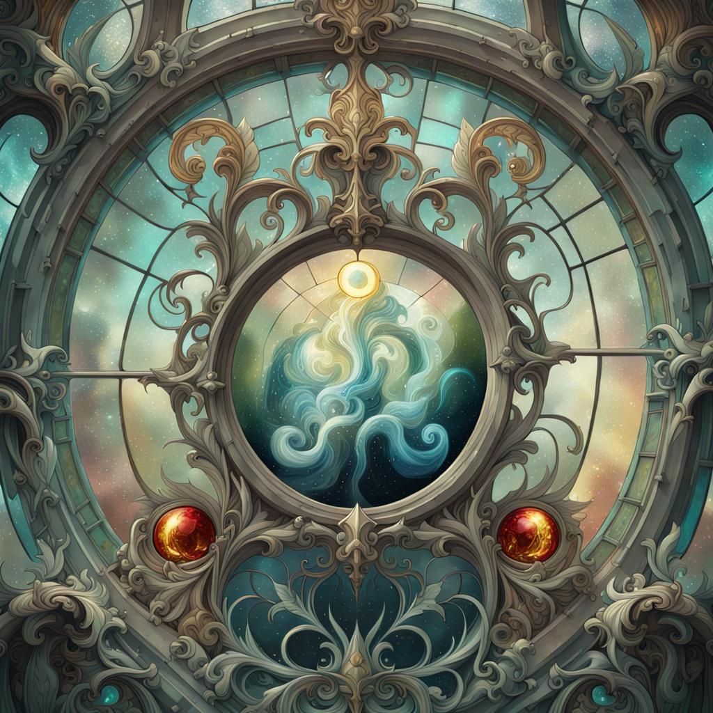 Fantasy Art Stained Glass Window in Art Nouveau Style