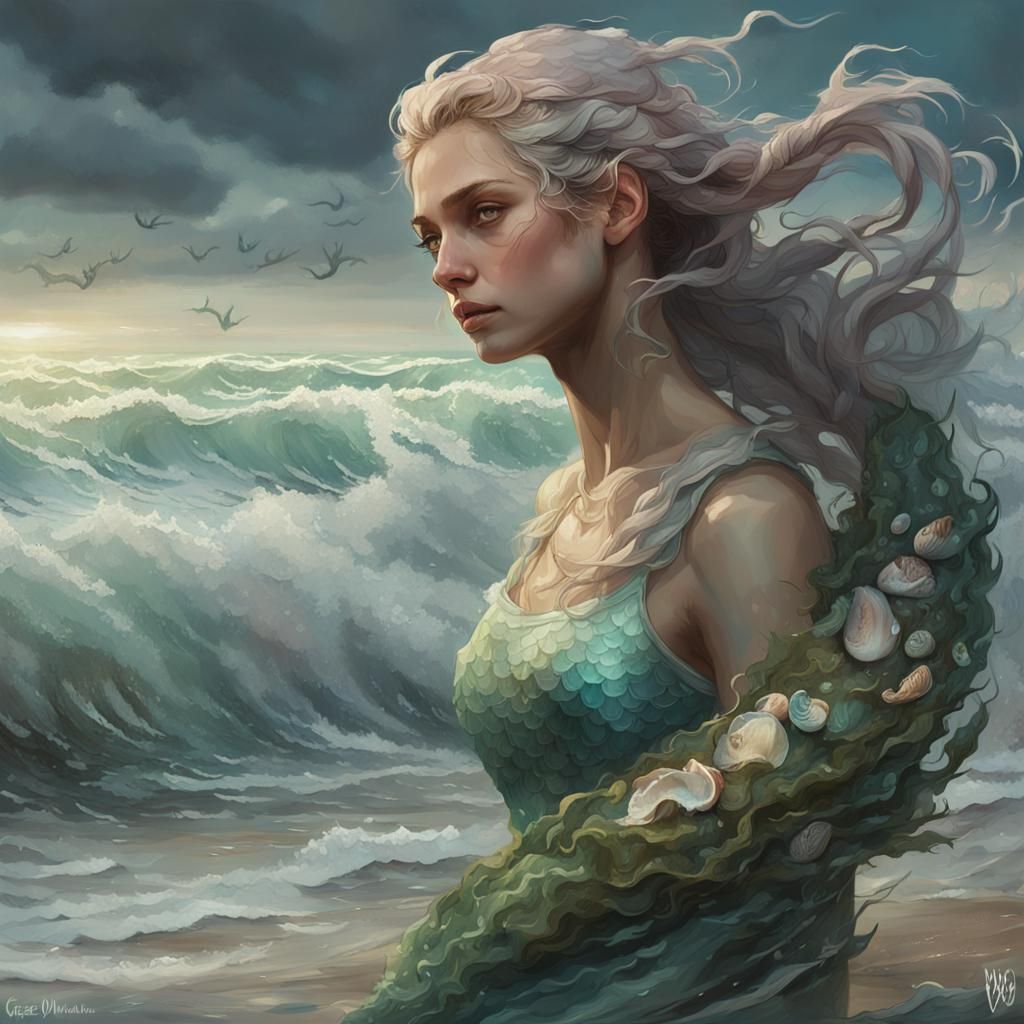 Mermaid Washed Ashore: Hyperdetailed Concept Art