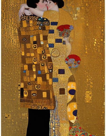 Klimt-Inspired Golden Embrace in Byzantine Mosaic Style