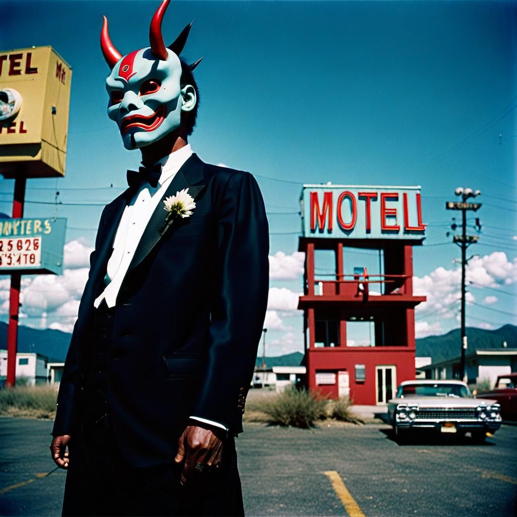 Surreal Hannya Monsters Meet in Liminal Parking Lot