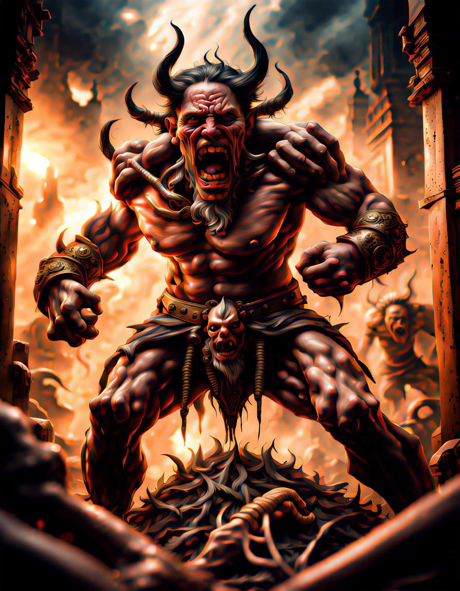 Hyperrealistic Battle Against Inner Demons in HDR