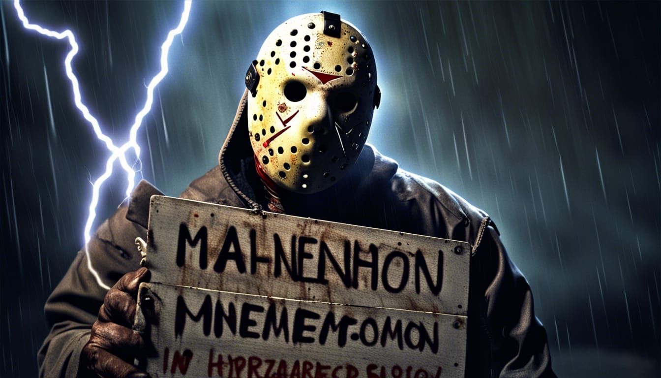 Hyperrealistic Jason Vorhees Portrait in Electric Storm