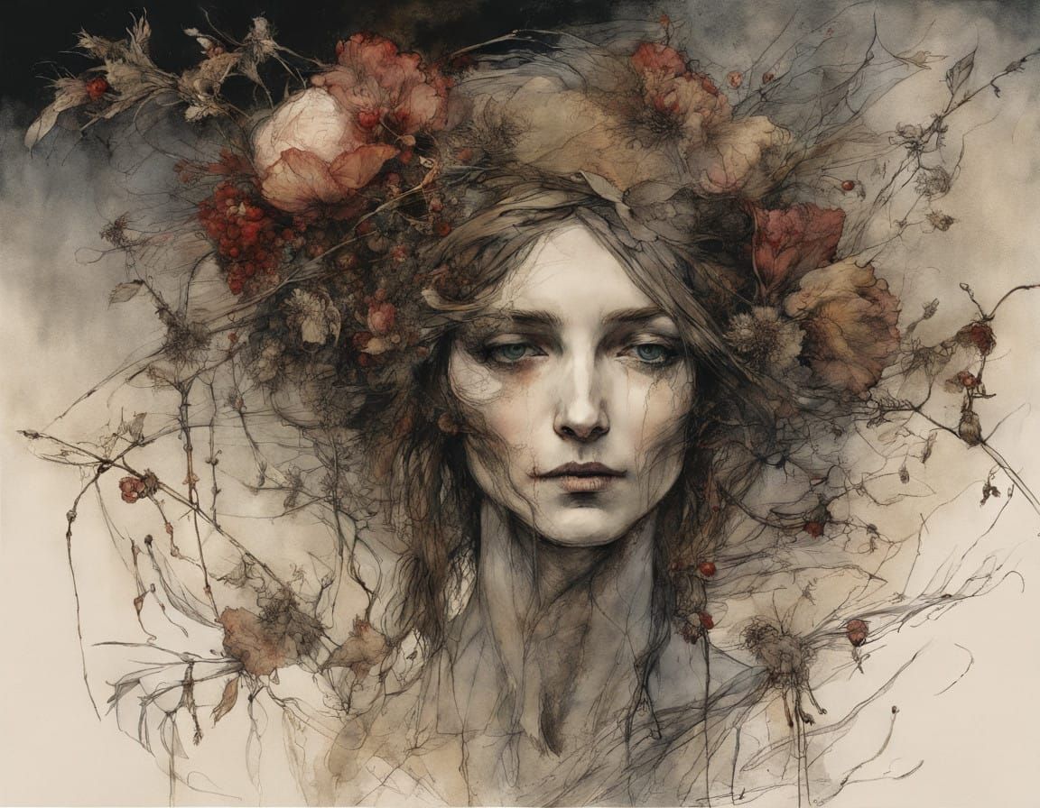 Dark Gothic Romanticism Wilted Flower Still Life