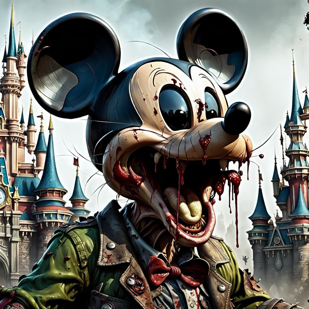 Comical Zombie Mickey Mouse in Disneyland