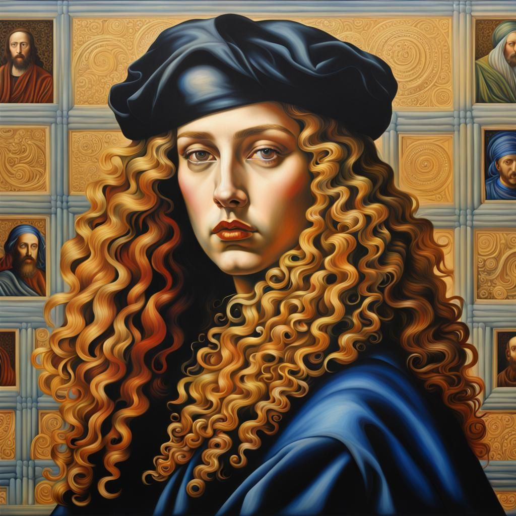 Colorful Bearded Mona Lisa Portrait in Art Deco Style