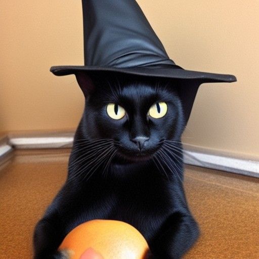Black Cat in Witch Hat Portrait