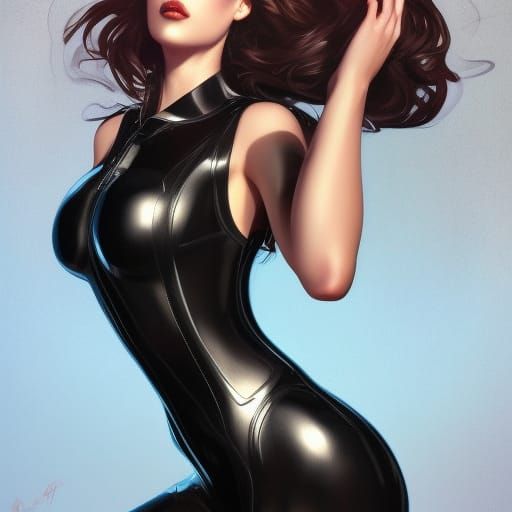 Girl in Latex Catsuit: Hyperdetailed Art Portrait