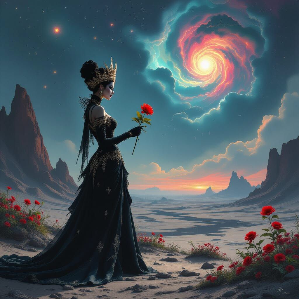 Queen on Alien Planet in Art Deco Gown