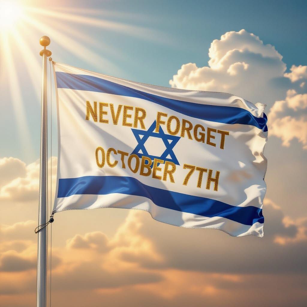 Israeli Flag: Never Forget October 7th, Illustrative Style
