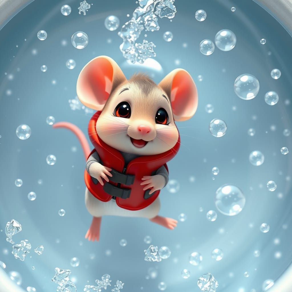 Charming Mouse Surfs Crystal Clear Sink in Whimsical 3D Anim...