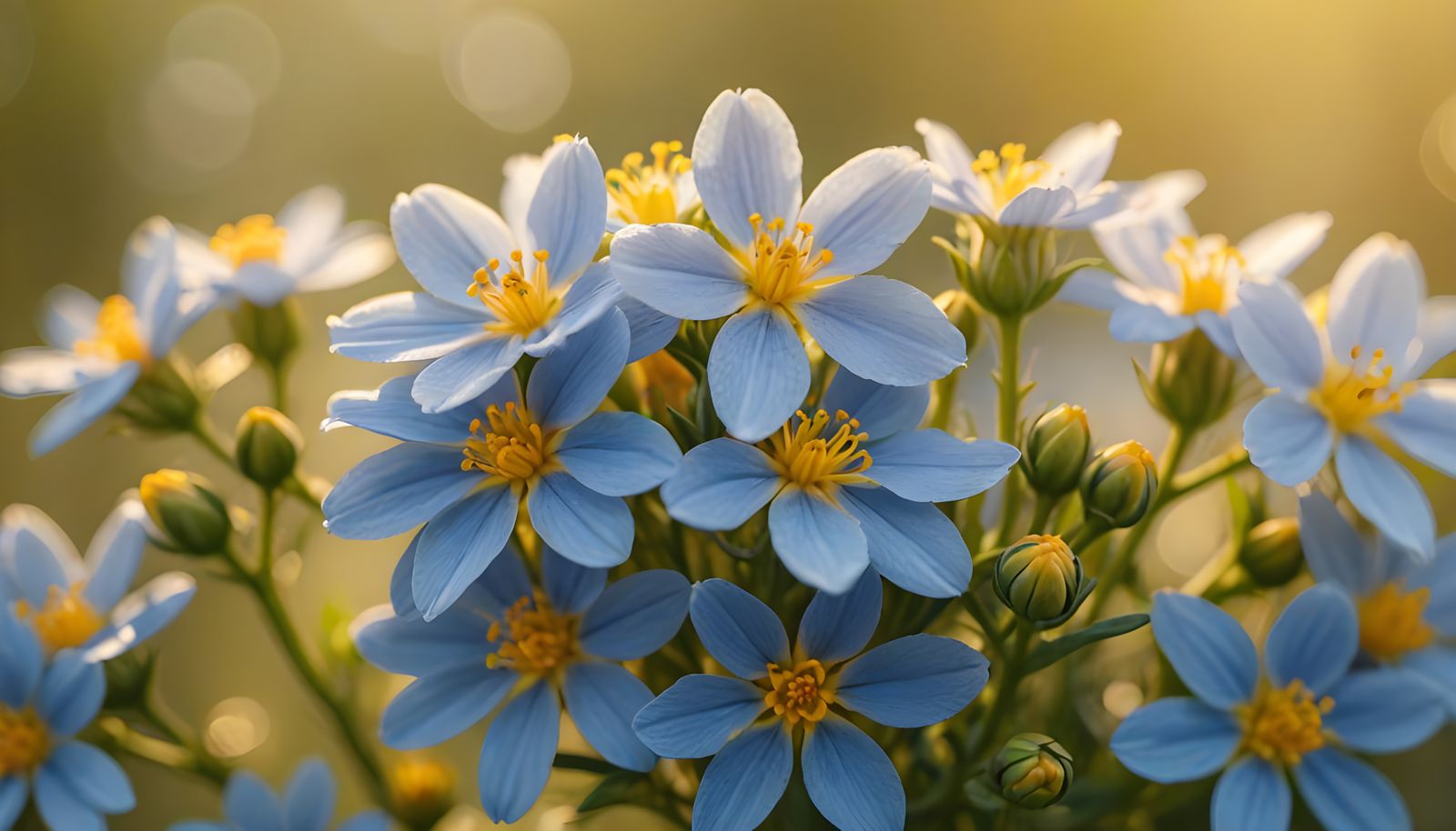 Delicate Blue and Yellow Flower Cluster with Bokeh