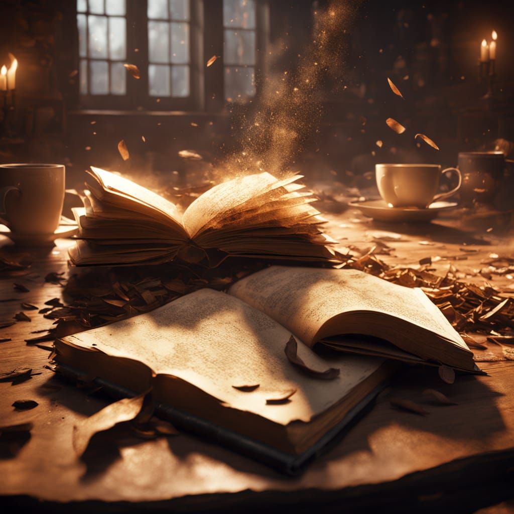 Fantasy Book Cover with Whimsical Coffee Table Scene