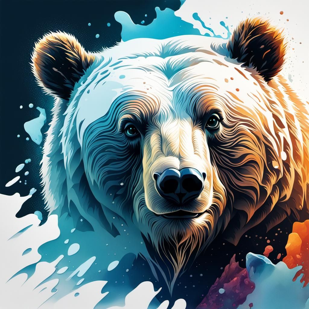 Polar Bear Silhouette with Pack Ice, Splash Art