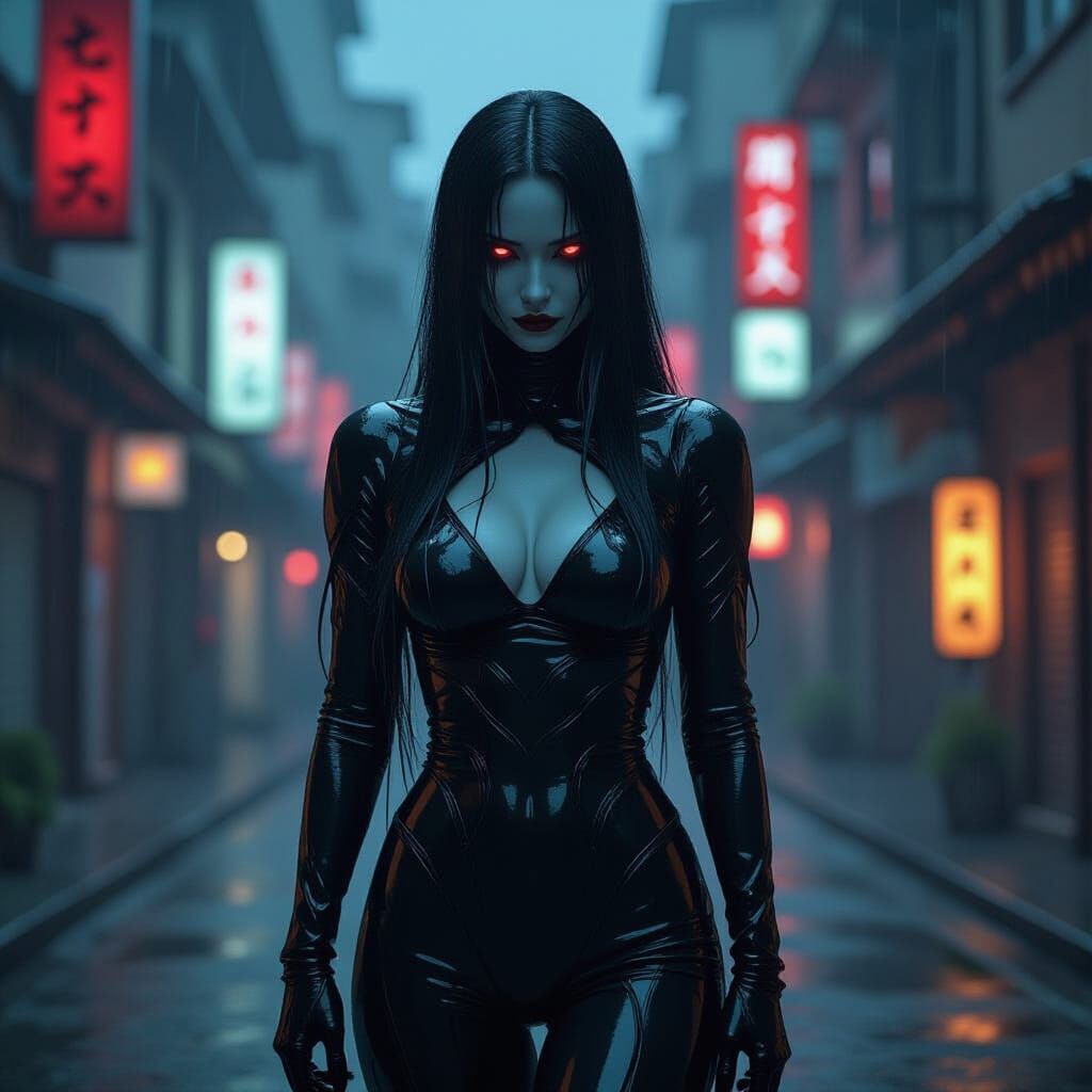 Sadako Possessed by Venom Symbiote in Dark Fantasy Art