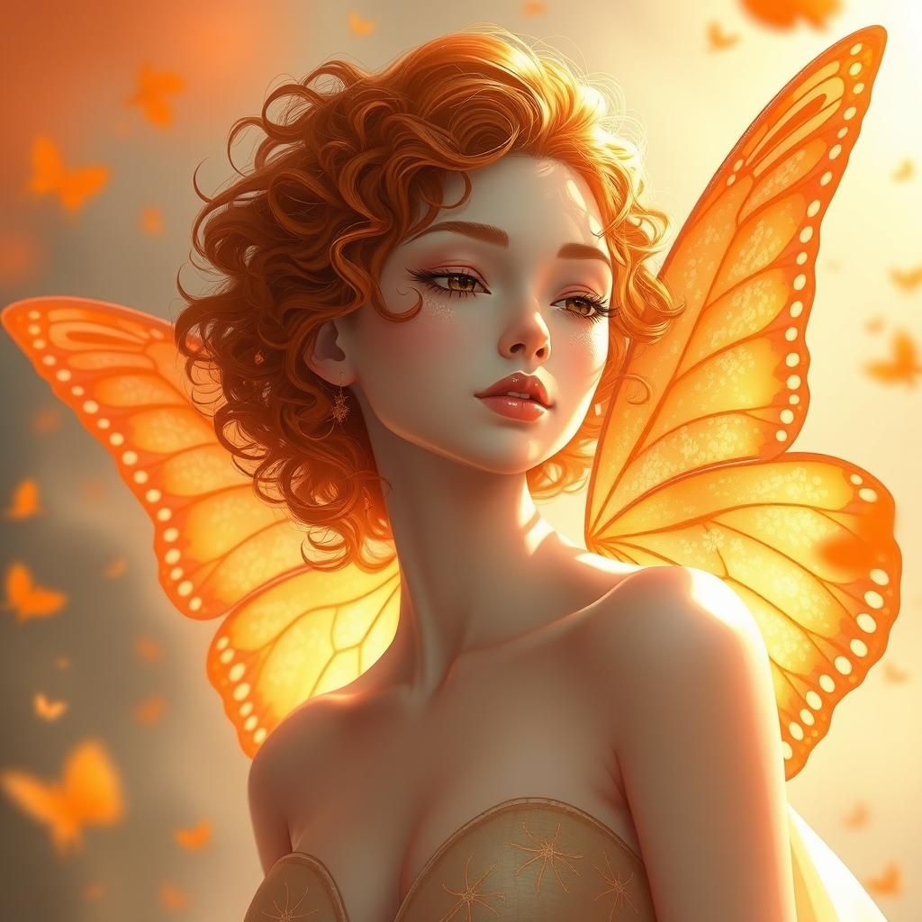 Woman with Butterfly Wings in Curly Orange Hair