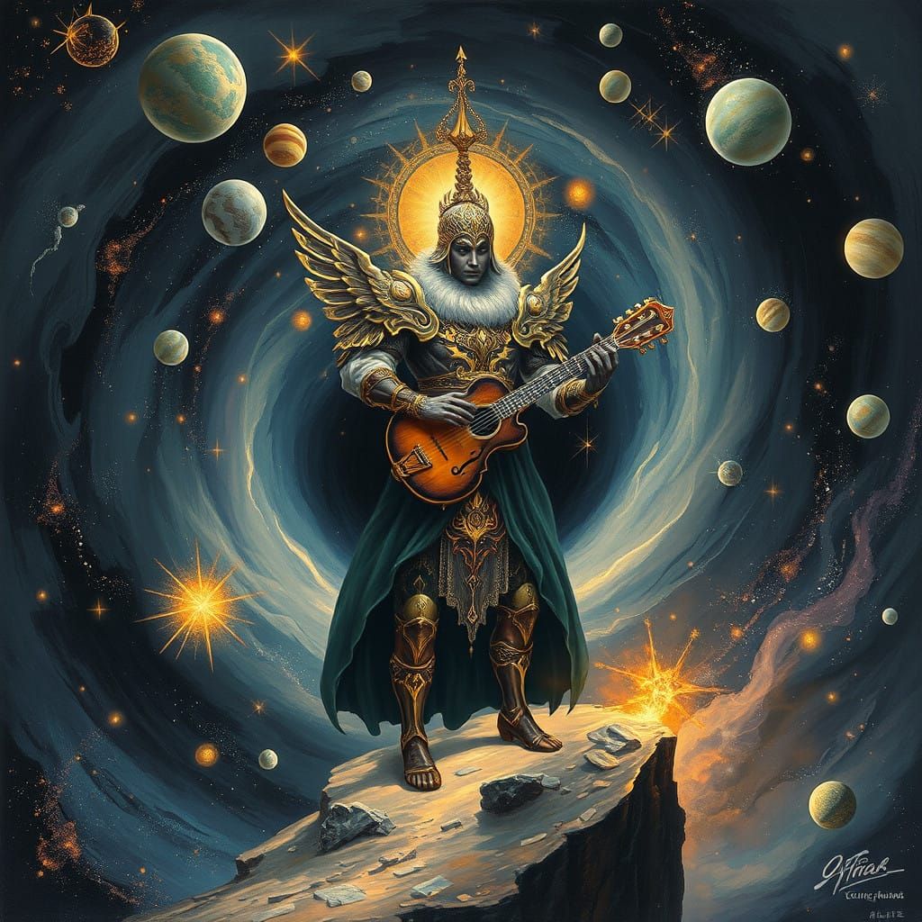 Cosmic Bard Amidst Stellar Swirls