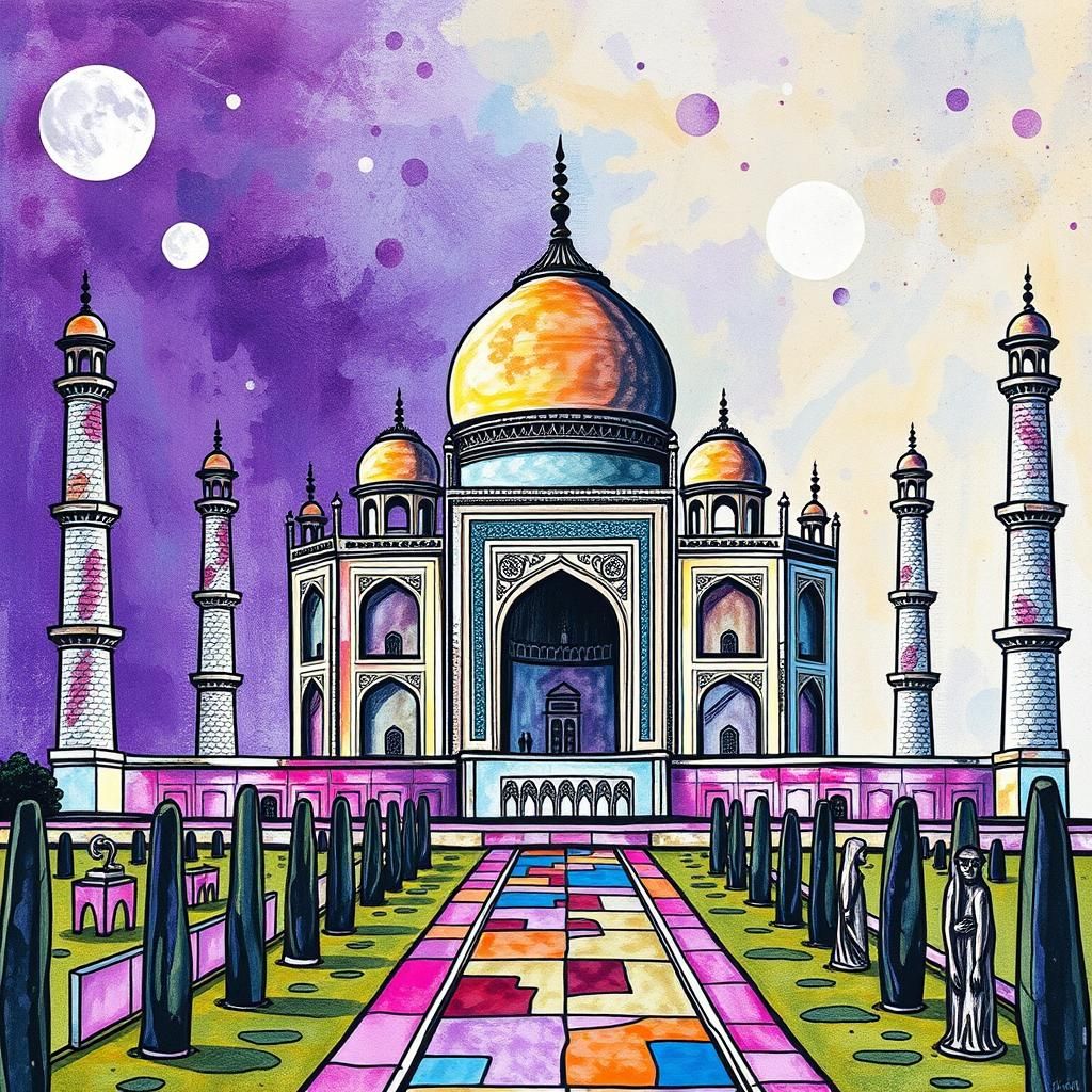 Taj Mahal: Eccentric Mixed Media Collage in 8K