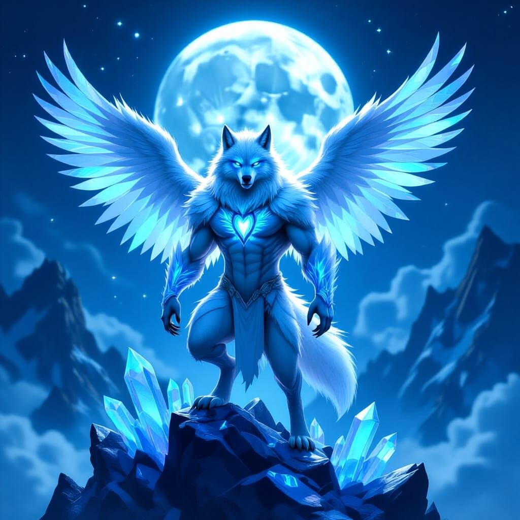 Majestic Werewolf-Phoenix Hybrid on Crystal Platform