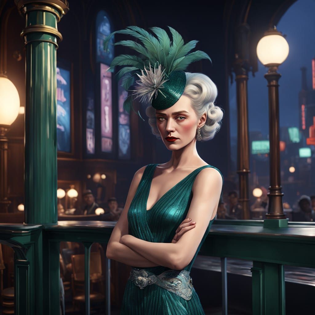 Sultry 1930s Jazz Club Siren in Photorealistic Style