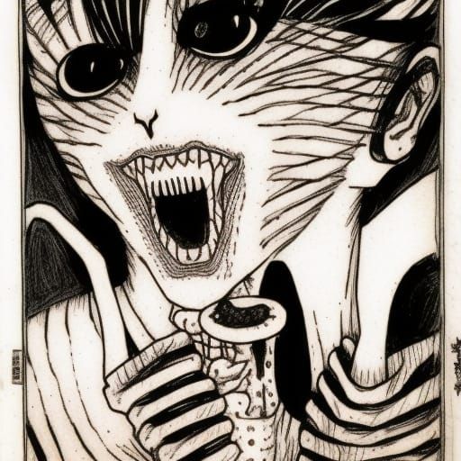 Junji Ito Inspired Yule Cat Illustration