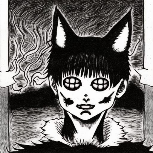 Terrifying Yule Cat in Junji Ito Style