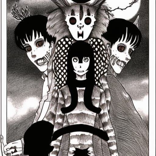 Yule Cat in Junji Ito Horror Style