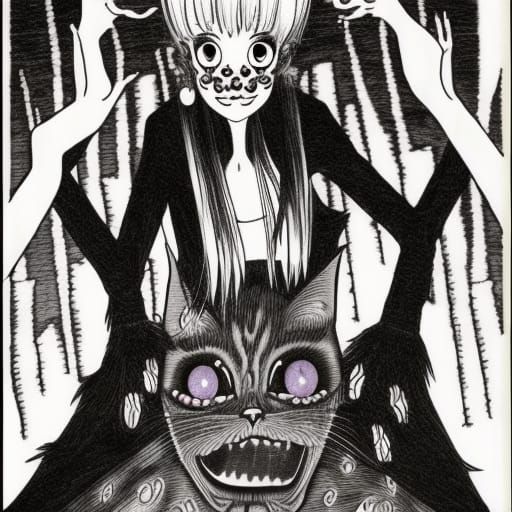 Yule Cat in Junji Ito Horror Manga Style
