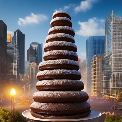 Chocolate Donut Tower City in Detailed Matte Painting
