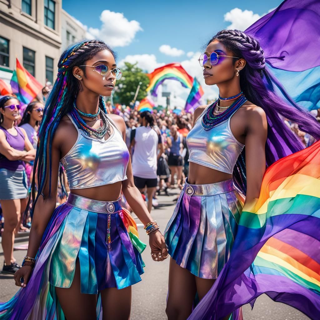 Women at Pride Parade in Ethereal Fantasy Style