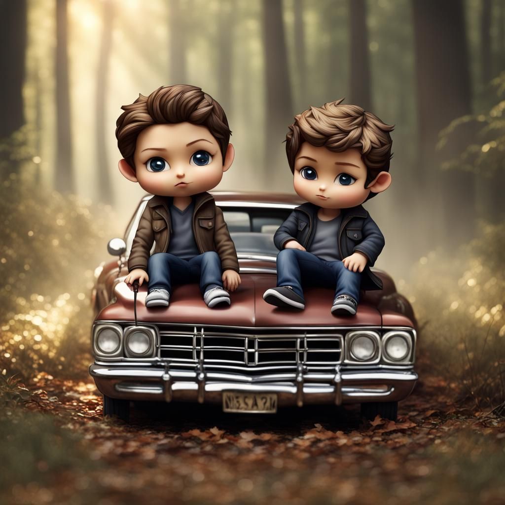 Chibi Supernatural Brothers on Impala
