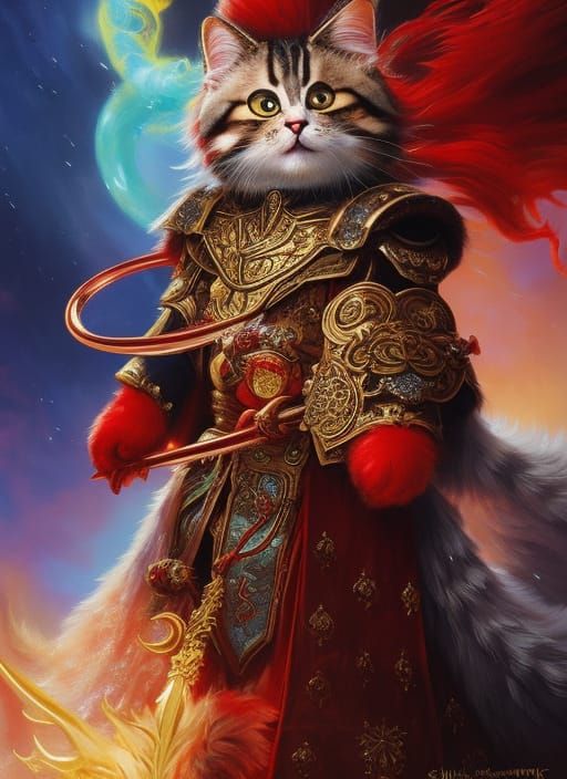 Fluffy Cat Wizard in Royal Robes