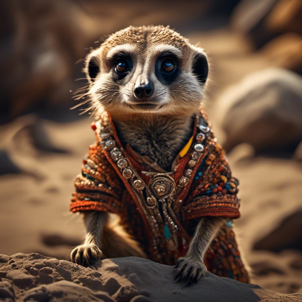 Hyperrealistic Tribal Meerkat Portrait