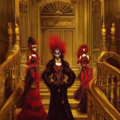Opulent Masquerade Ball in Crimson and Gold