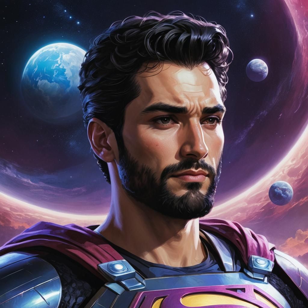 Handsome Young Superman Portrait in Art Nouveau Style