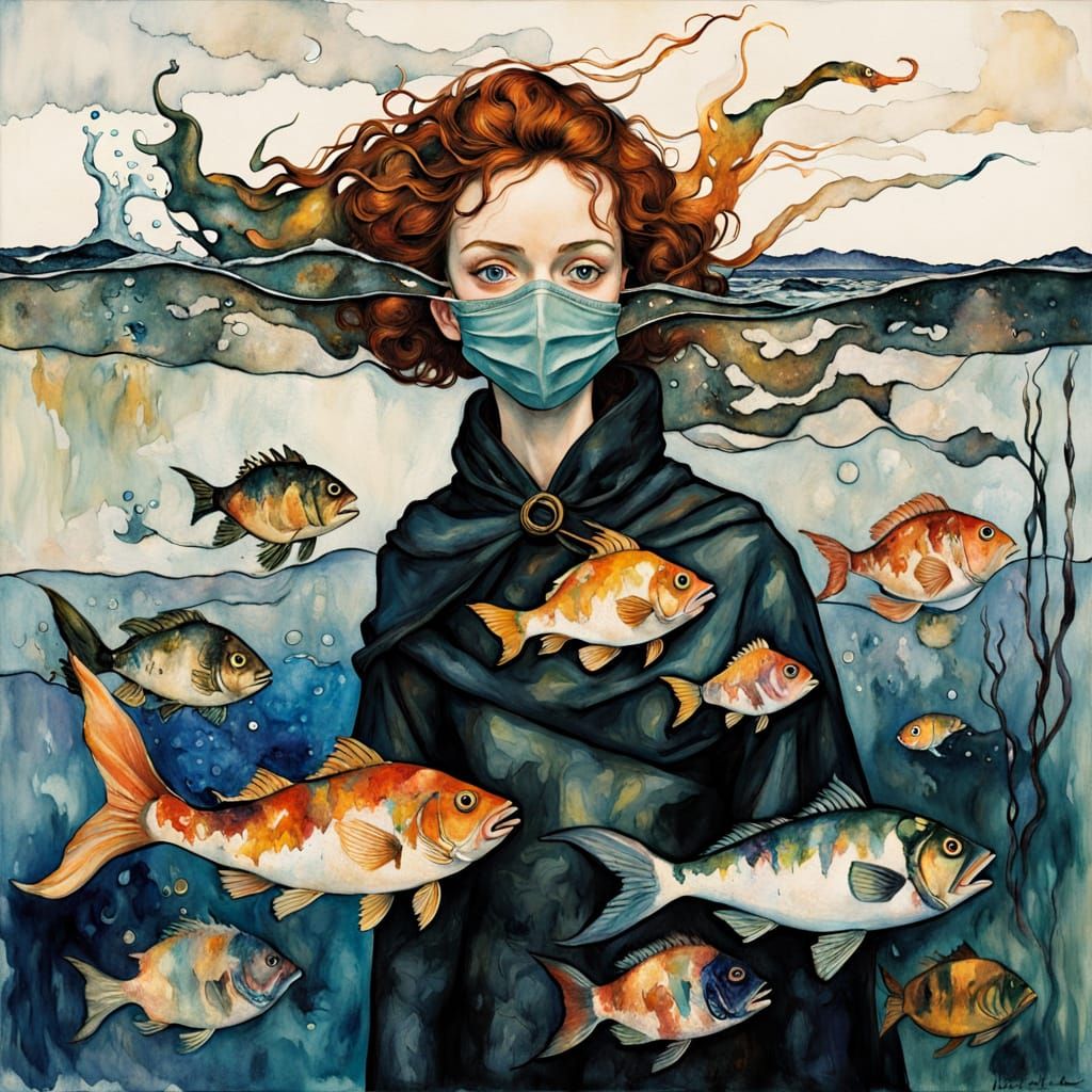 Mourning Mermaid Amidst a Polluted Sea