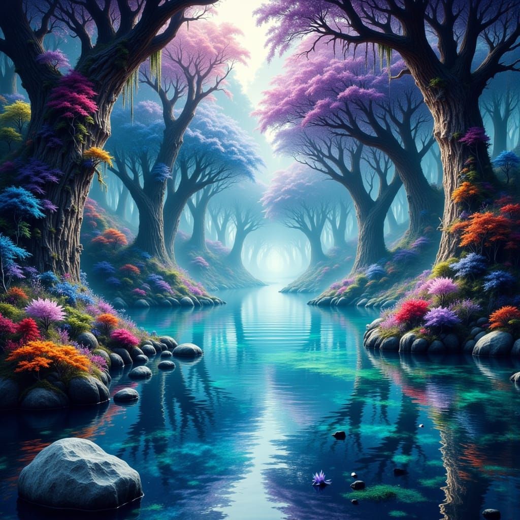 Surreal Lake Reflecting a Dreamlike Realm