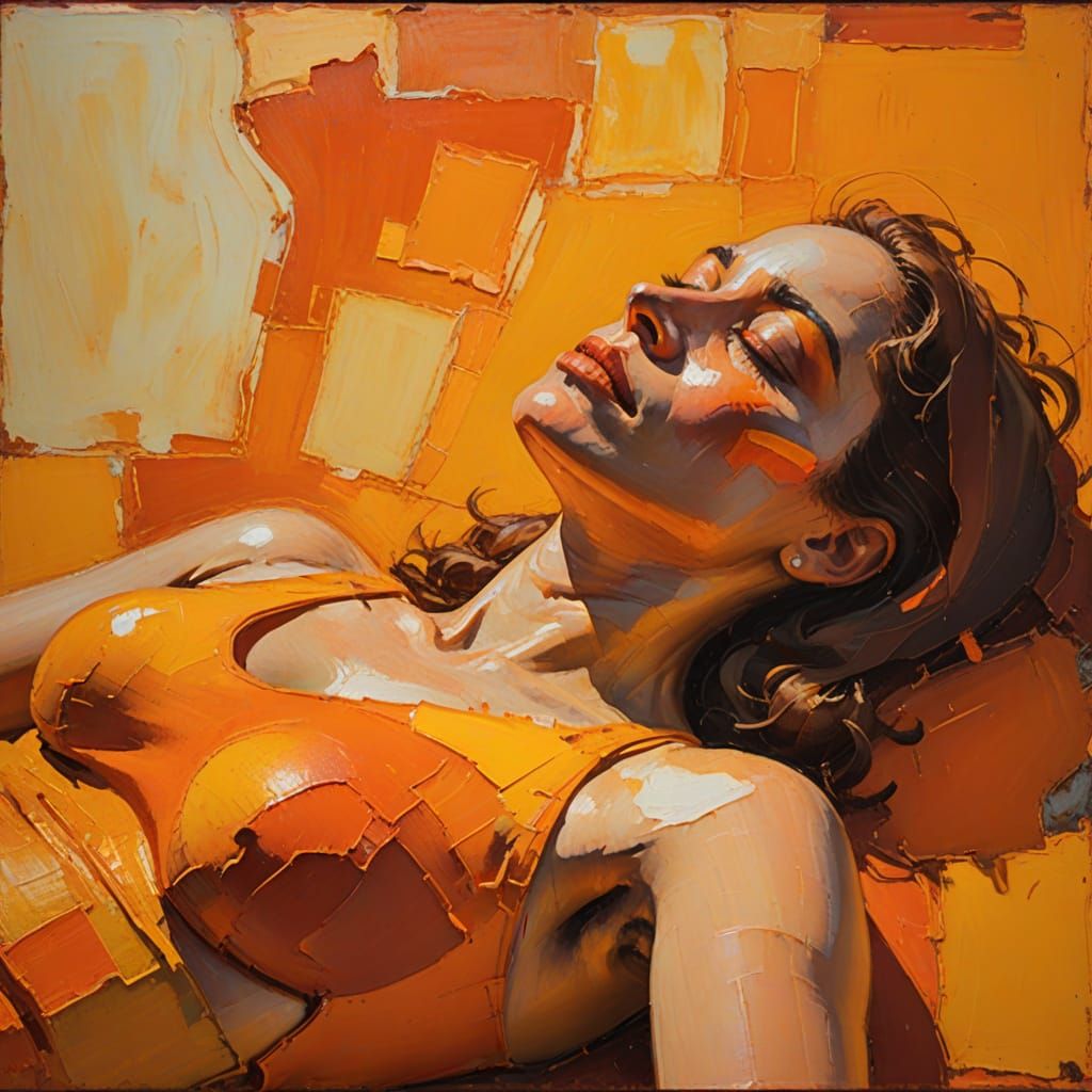 Sunbather in Abstract Expressionist Style with Bold Brushstr...