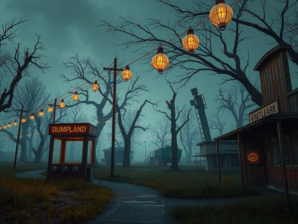 Abandoned Amusement Park Entrance in Grungy, Textural Style