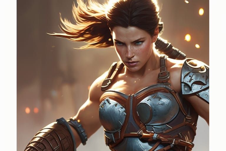 Muscular Freckled Warrior Girl: Dark Fantasy Concept Art