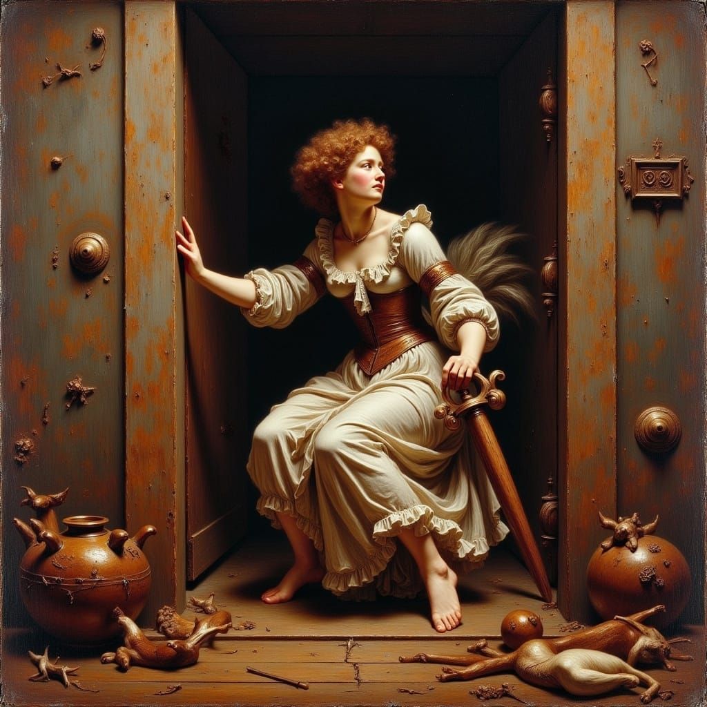 Lulu Opens the Door: Oil Painting in Dutch Masters Style