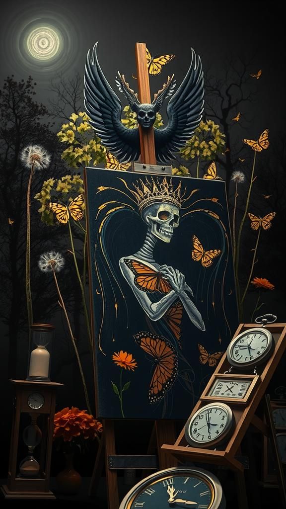 Dreamlike Autumn Landscape with Angel in Impasto Style