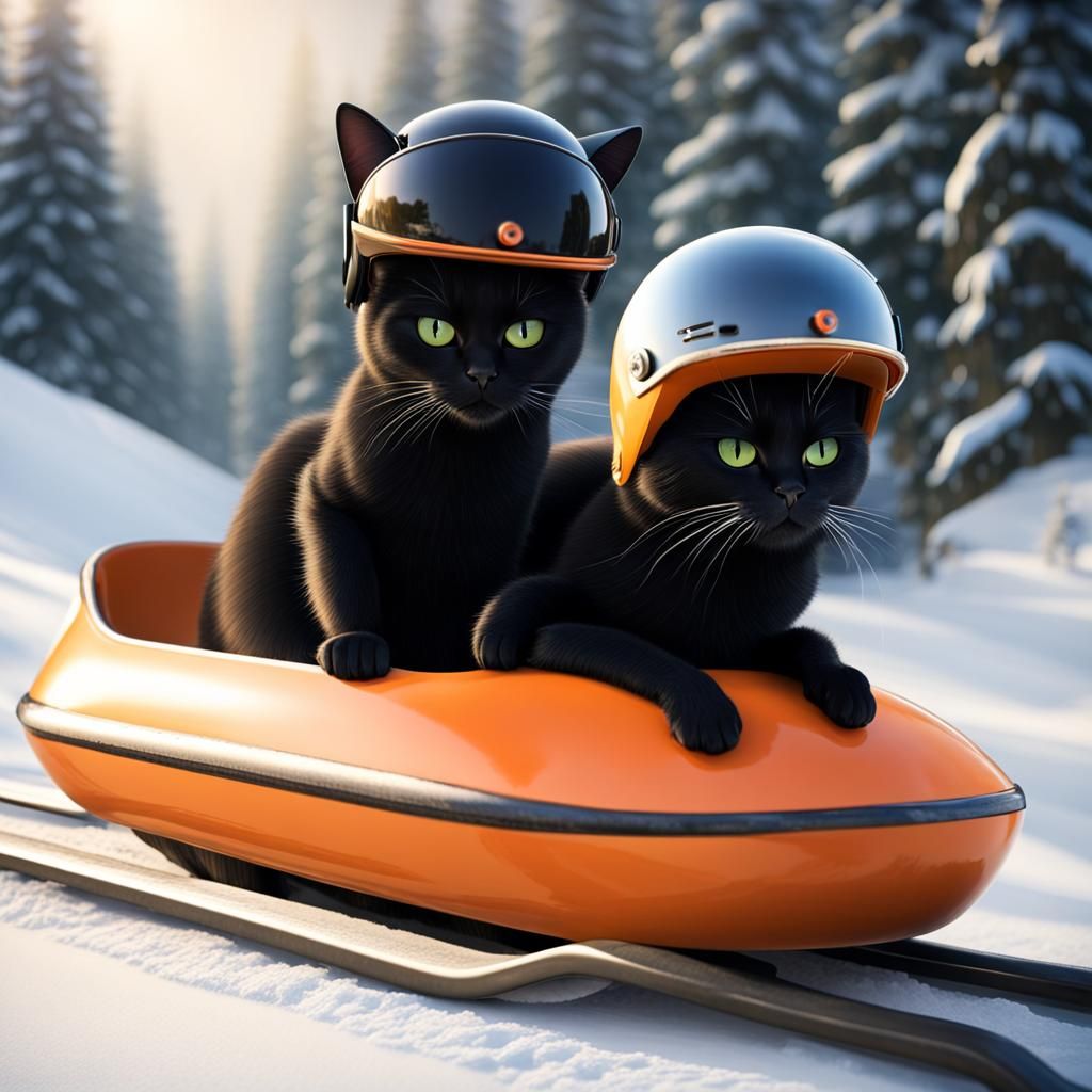 Cats on a Bobsled in Realistic Photo