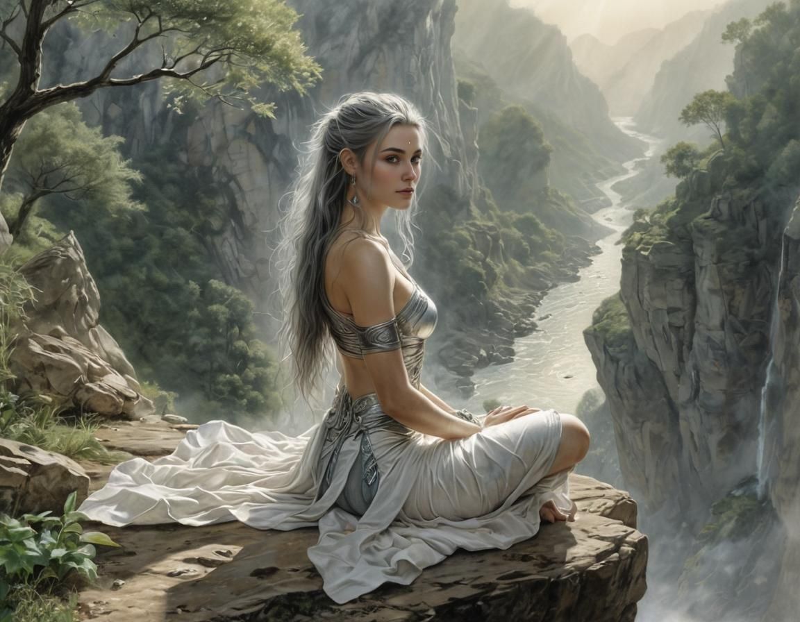 Meditating Norse Woman in Luis Royo Style